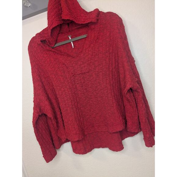 FREE PEOPLE Red Baja Babe Hacci Top Hoodie Womens Size Small Oversized Slouchy - Picture 4 of 10